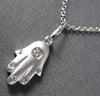 SMALL .04CT DIAMOND 14KT WHITE GOLD MATTE & SHINY HAMSA CHAMSA FLOATING PENDANT