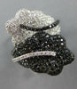 LARGE 2.72CT WHITE & BLACK DIAMOND 14KT WHITE GOLD DOUBLE LEAF CRISS CROSS RING