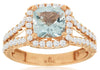LARGE 2.09CT DIAMOND & AAA AQUAMARINE 14K ROSE GOLD CUSHION HALO ENGAGEMENT RING