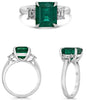 ESTATE 4.56CT DIAMOND & AAA EMERALD PLATINUM 3D EMERALD CUT 3 STONE CLASSIC RING