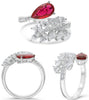 LARGE 2.12CT DIAMOND & AAA RUBY 18KT WHITE GOLD 3D PEAR SHAPE & ROUND FUN RING