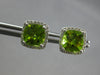 3.41CT DIAMOND & AAA PERIDOT 14KT WHITE GOLD CUSHION & ROUND HALO STUD EARRINGS
