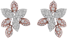 1.50CT DIAMOND 14KT ROSE & WHITE GOLD 3D MULTI LEAF FLOWER FUN HANGING EARRINGS