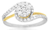 ESTATE .52CT DIAMOND 14KT 2 TONE GOLD CLUSTER FLOWER CRISS CROSS SWIRL FUN RING