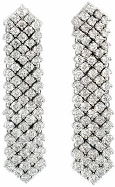 LARGE 3.71CT DIAMOND 18KT WHITE GOLD 3D ROUND MULTI ROW HEXAGON HANGING EARRINGS