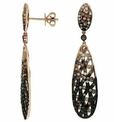 ESTATE 2.70CT MULTI COLOR DIAMOND 14KT ROSE GOLD 3D TEAR DROP HANGING EARRINGS