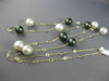 ESTATE LONG 14KT YELLOW GOLD 3D QUARTZ & MULTI COLOR PEARL BY THE YARD NECKLACE