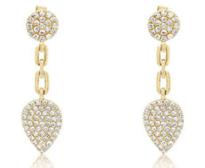 .74CT DIAMOND 14K YELLOW GOLD ROUND PAVE TEAR DROP CIRCULAR FUN HANGING EARRINGS