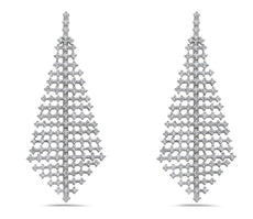 LARGE 2.90CT DIAMOND 18KT WHITE GOLD TEAR DROP TRIANGULAR FUN HANGING EARRINGS