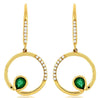 0.38CT DIAMOND & AAA EMERALD 14K YELLOW GOLD 3D CIRCLE OF LIFE HANGING EARRINGS