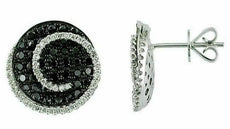 1.89CT WHITE & BLACK DIAMOND 14KT WHITE GOLD CIRCULAR PAVE SWIRL STUD EARRINGS