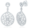 ESTATE LARGE 1.73CT DIAMOND 14K WHITE GOLD FLOWER OPEN FILIGREE HANGING EARRINGS