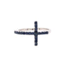 ESTATE .37CT AAA SAPPHIRE 18KT WHITE GOLD 3D CLASSIC SIDEWAY CROSS RING