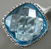 ESTATE LARGE 5.42CT DIAMOND & AAA BLUE TOPAZ 14K WHITE GOLD SQUARE FILIGREE RING