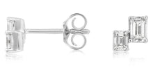 .63CT DIAMOND 14K WHITE GOLD 3D BAGUETTE 2 STONE SHARED PRONG LOVE STUD EARRINGS