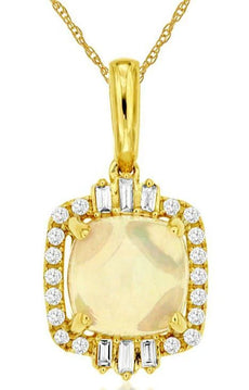1.58CT DIAMOND & AAA OPAL 14KT YELLOW GOLD ROUND CUSHION & BAGUETTE FUN PENDANT