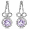 2CT DIAMOND & AAA PINK AMETHYST 14KT WHITE GOLD ROUND BOW SHAPE HANGING EARRINGS