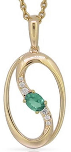 .20CT DIAMOND & AAA EMERALD 14K YELLOW GOLD 3D OVAL & ROUND FUN FLOATING PENDANT