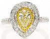 WIDE 1.54CT WHITE & FANCY YELLOW DIAMOND 18K TWO TONE GOLD PEAR ENGAGEMENT RING