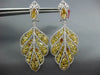 LARGE 11.29CT WHITE & FANCY YELLOW DIAMOND 18K 2 TONE GOLD LEAF HANGING EARRINGS