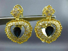 LARGE 2.45CT DIAMOND & AAA SAPPHIRE 14KT YELLOW GOLD HEART HALO HANGING EARRINGS