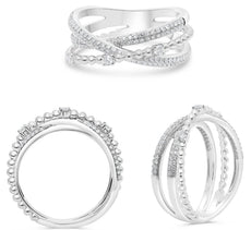 .30CT DIAMOND 14K WHITE GOLD MULTI ROW CRISS CROSS INFINITY BY THE YARD FUN RING