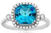 WIDE 2.78CT DIAMOND & AAA BLUE TOPAZ 14KT WHITE GOLD CUSHION & ROUND SUMMER RING