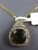 LARGE 3.39CT DIAMOND & AAA SMOKEY TOPAZ 14K YELLOW GOLD CUSHION FLOATING PENDANT