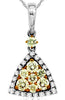 .81CT WHITE & FANCY YELLOW DIAMOND 14K 2 TONE GOLD 3D TRIANGULAR CLUSTER PENDANT
