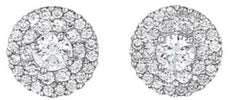 ESTATE 1.28CT DIAMOND 14KT WHITE GOLD CLASSIC FLOWER DOUBLE HALO STUD EARRINGS