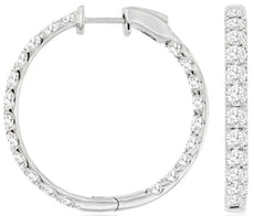 ESTATE 4.0CT DIAMOND 14KT WHITE GOLD 3D CLASSIC INSIDE OUT HOOP HANGING EARRINGS