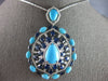 EXTRA LARGE 29.73CT DIAMOND & AAA SAPPHIRE & TURQUOISE 14K WHITE GOLD 3D PENDANT