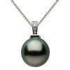 ESTATE .02CT DIAMOND & AAA TAHITIAN PEARL 18KT WHITE GOLD ROUND FLOATING PENDANT