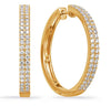 1.18CT DIAMOND 14K YELLOW GOLD 3D ROUND CLASSIC 2 ROW PAVE HOOP HANGING EARRINGS