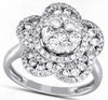ESTATE LARGE 1.25CT DIAMOND 14KT WHITE GOLD 3D ROUND FLOWER CLUSTER LOVE RING
