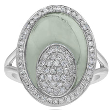 6.02CT DIAMOND & AAA GREEN AMETHYST 14K WHITE GOLD DOUBLE OVAL CLUSTER FUN RING