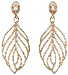 ESTATE LARGE 1.60CT DIAMOND 14K ROSE GOLD 3D CLASSIC MULTI LEAF HANGING EARRINGS