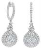 1.85CT DIAMOND 18K WHITE GOLD CLUSTER FLOWER DOUBLE HALO HUGGIE HANGING EARRINGS