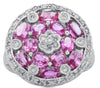 WIDE 3.4CT DIAMOND & AAA PINK SAPPHIRE 18K WHITE GOLD OVAL & ROUND CIRCULAR RING
