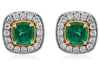 LARGE 2.03CT DIAMOND & AAA EMERALD 18KT 2 TONE GOLD SQUARE & ROUND STUD EARRINGS