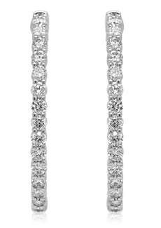 1.09CT DIAMOND 18K WHITE GOLD SHARED PRONG OVAL INSIDE OUT HOOP HANGING EARRINGS