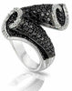 ESTATE LARGE 2.30CT WHITE & BLACK DIAMOND 14K WHITE GOLD 3D CRISS CROSS FUN RING
