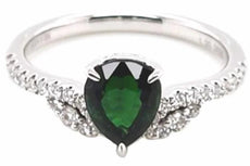 1.45CT DIAMOND & AAA TSAVORITE 18K WHITE GOLD PEAR SHAPE & ROUND ENGAGEMENT RING