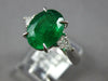 LARGE 3.06CT DIAMOND & AAA EMERALD 18KT WHITE GOLD OVAL 3 STONE ENGAGEMENT RING