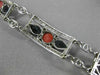 ANTIQUE LARGE 1.20CT ROSE CUT DIAMOND AAA ONYX & CORAL 18KT WHITE GOLD BRACELET