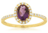 .87CT DIAMOND & AAA AMETHYST 14K YELLOW GOLD 3D OVAL & ROUND SOLITAIRE HALO RING