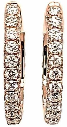 ESTATE 3.79CT DIAMOND 18KT ROSE GOLD 3D ROUND CLASSIC OVAL HOOP HANGING EARRINGS