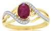 1.0CT DIAMOND & AAA RUBY 14K 2 TONE GOLD OVAL & ROUND CRISS CROSS LOVE KNOT RING