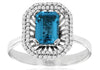 1.3CT DIAMOND & AAA BLUE TOPAZ 14KT WHITE GOLD EMERALD CUT & ROUND FLORAL RING