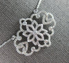 LARGE & LONG .97CT DIAMOND 14KT WHITE GOLD DOUBLE HEART FILIGREE LOVE NECKLACE